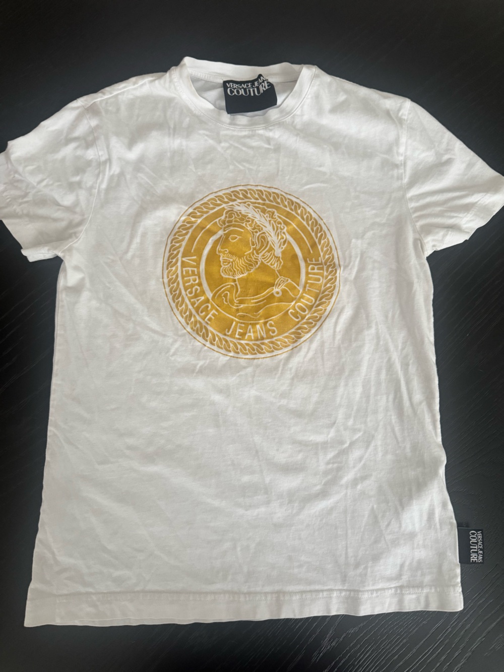 Versace Jeans Couture White T-Shirt with Gold Medallion Logo